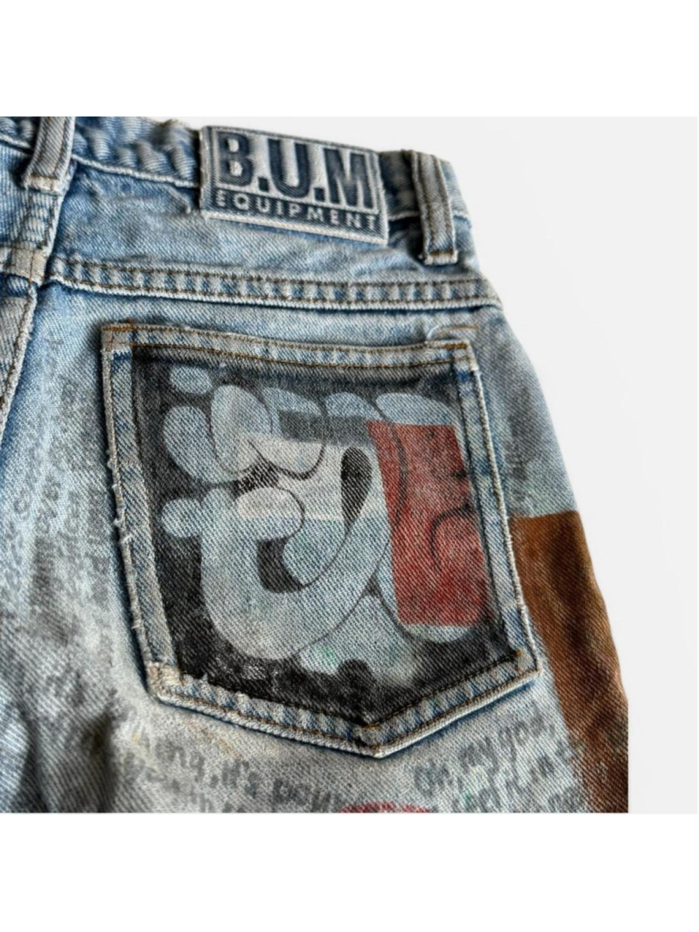 Vintage 90s B.U.M Equipment Custom Painted Jeans - Picture 6 of 6